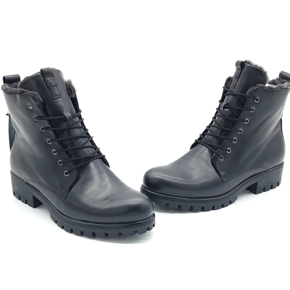 ECCO Modtray Women's Insulated Black Lace Up Ankle Boots Size 8-8.5 EU 39 - Picture 1 of 14